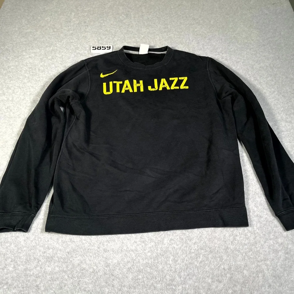 Utah Jazz Sweatshirt Mens Medium‎ Black Fleece Lined Nike Crew Neck Pullover